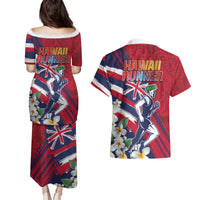 Hawaii Runner-Kakau Art with Lei and Plumeria Couples Matching Puletasi and Hawaiian Shirt