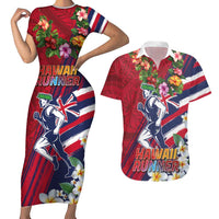 Hawaii Runner-Kakau Art with Lei and Plumeria Couples Matching Short Sleeve Bodycon Dress and Hawaiian Shirt