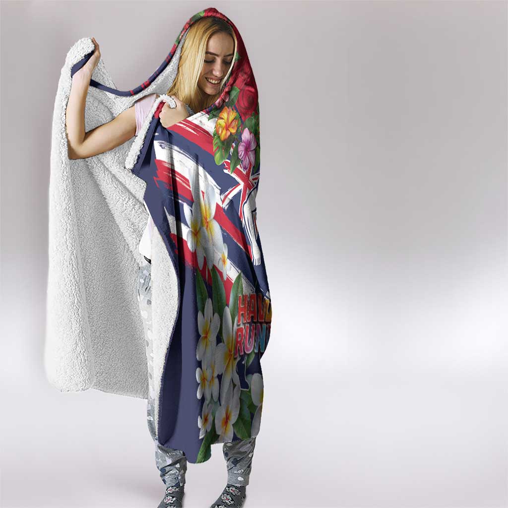 Hawaii Runner-Kakau Art with Lei and Plumeria Hooded Blanket