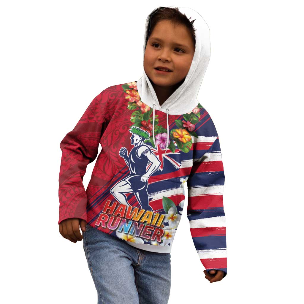 Hawaii Runner-Kakau Art with Lei and Plumeria Kid Hoodie