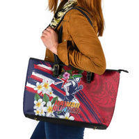 Hawaii Runner-Kakau Art with Lei and Plumeria Leather Tote Bag