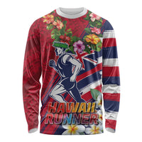 Hawaii Runner-Kakau Art with Lei and Plumeria Long Sleeve Shirt LT03 Unisex Red-Blue - Polynesian Pride