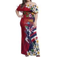 Hawaii Runner-Kakau Art with Lei and Plumeria Off Shoulder Maxi Dress