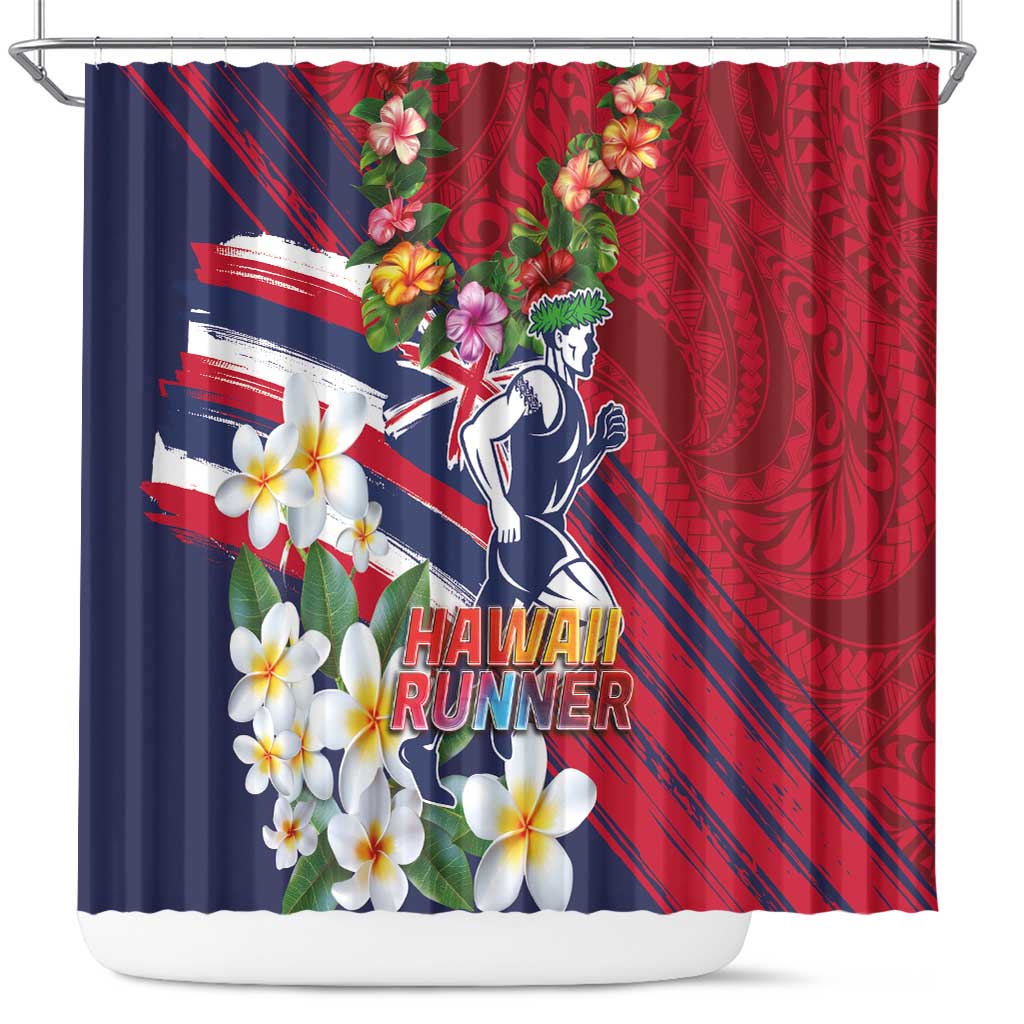 Hawaii Runner-Kakau Art with Lei and Plumeria Shower Curtain