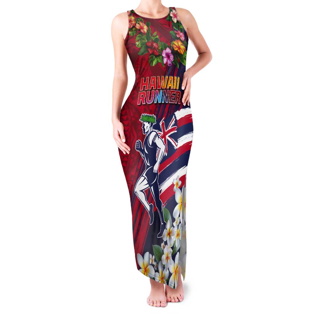 Hawaii Runner-Kakau Art with Lei and Plumeria Tank Maxi Dress