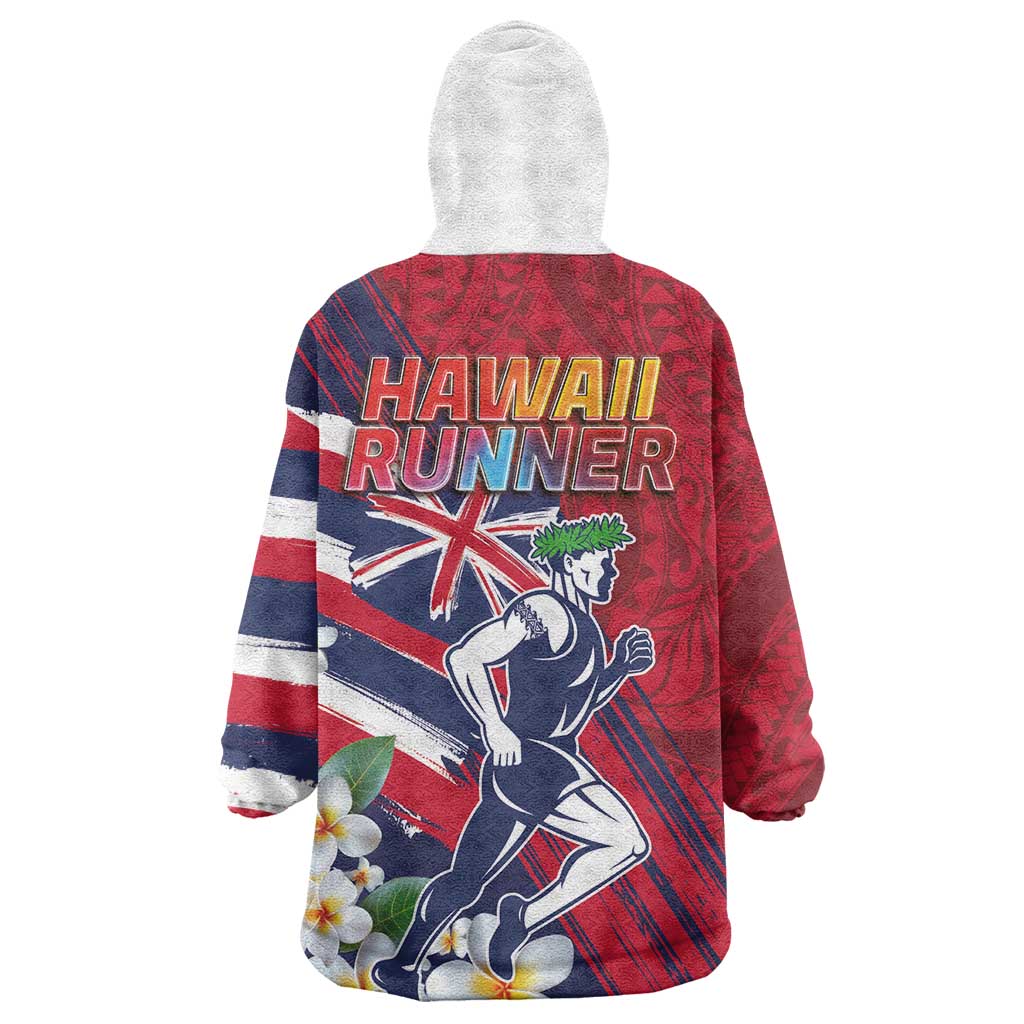 Hawaii Runner-Kakau Art with Lei and Plumeria Wearable Blanket Hoodie