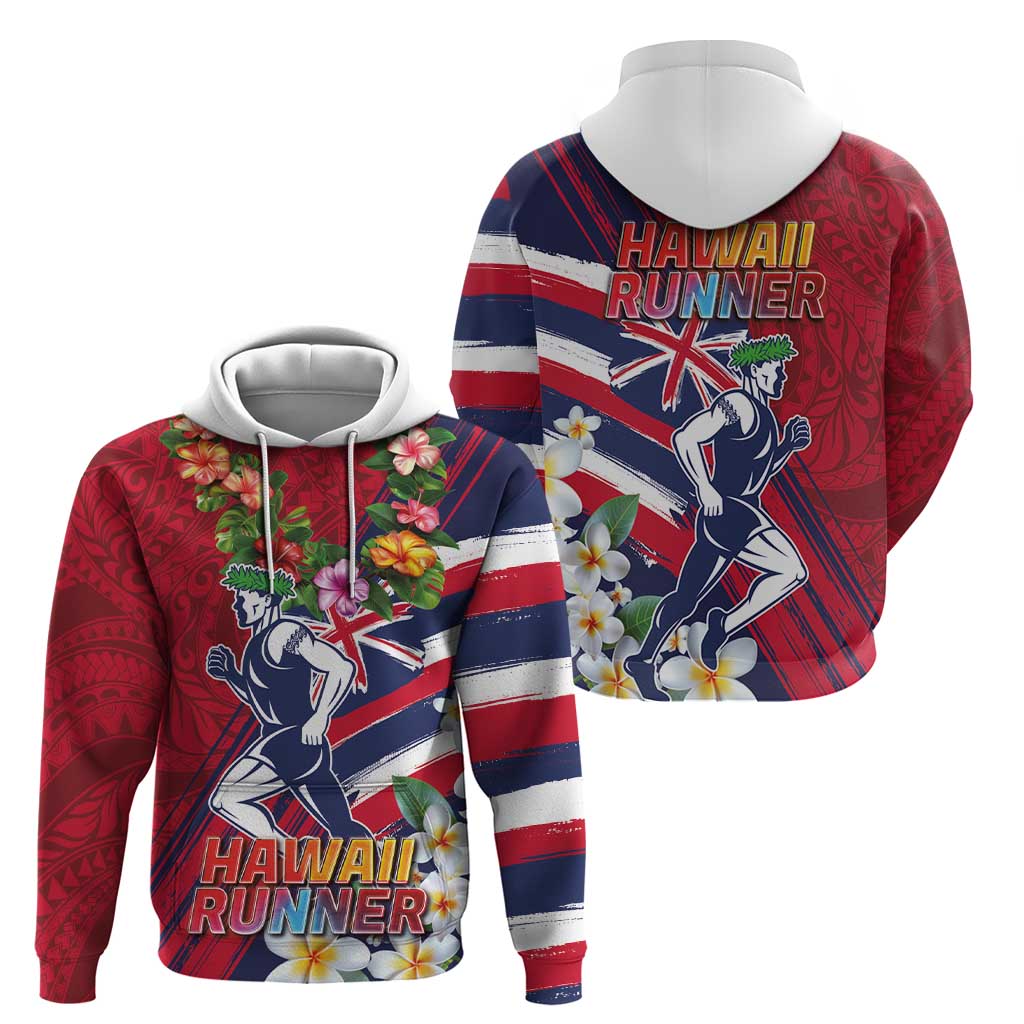 Hawaii Runner-Kakau Art with Lei and Plumeria Zip Hoodie