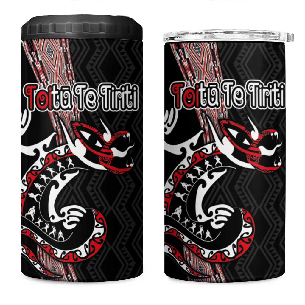 Aotearoa Toitu Te Tiriti Taniko 4 in 1 Can Cooler Tumbler Maori Taniwha Haka - Honour the Treaty