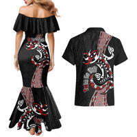 Aotearoa Toitu Te Tiriti Taniko Couples Matching Mermaid Dress and Hawaiian Shirt Maori Taniwha Haka - Honour the Treaty