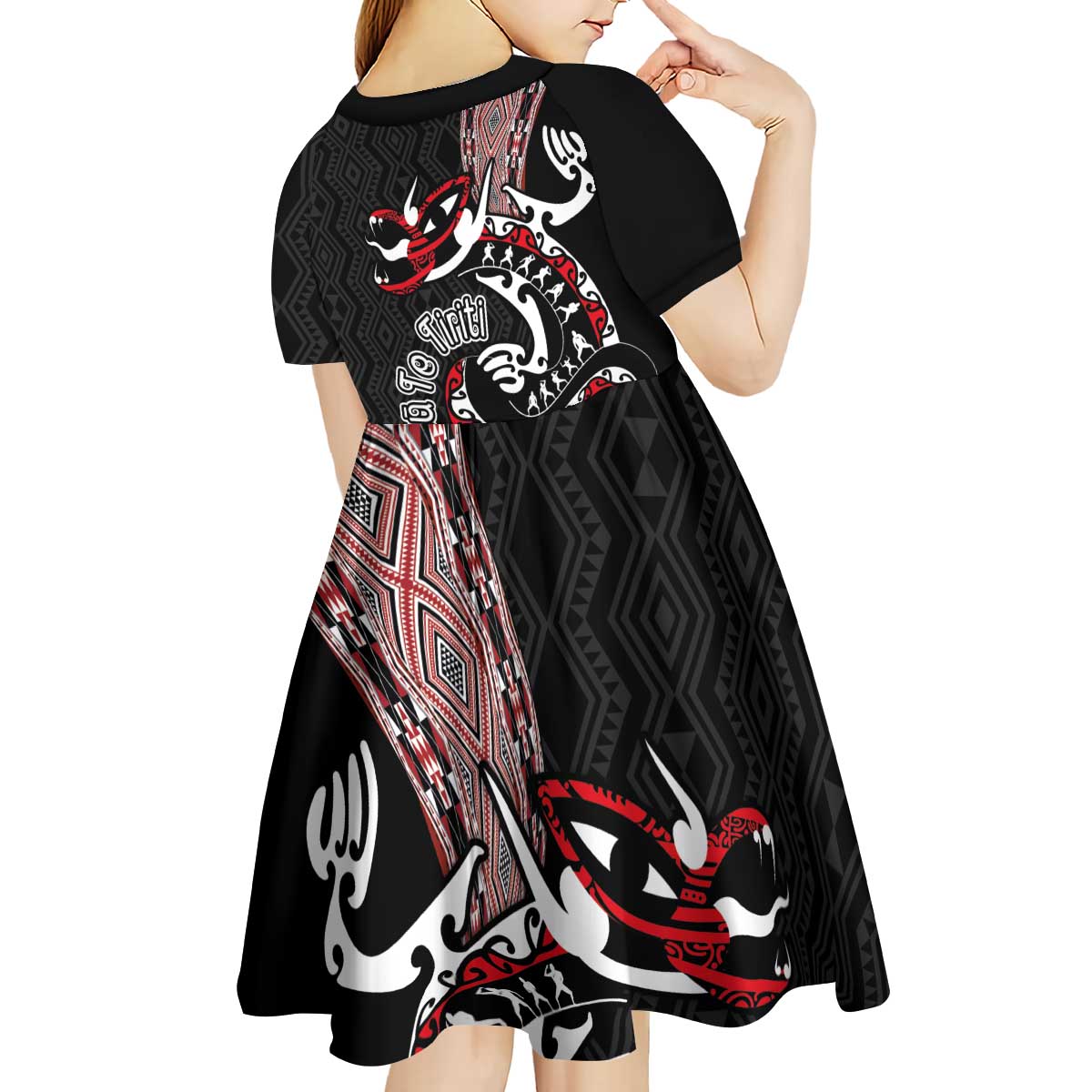 Aotearoa Toitu Te Tiriti Taniko Kid Short Sleeve Dress Maori Taniwha Haka - Honour the Treaty