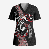 Aotearoa Toitu Te Tiriti Taniko Scrub Top Maori Taniwha Haka - Honour the Treaty - Polynesian Pride