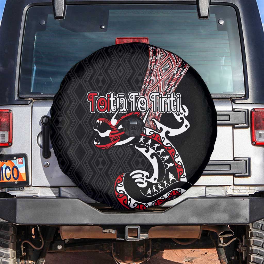 Aotearoa Toitu Te Tiriti Taniko Spare Tire Cover Maori Taniwha Haka - Honour the Treaty LT03 Black - Polynesian Pride