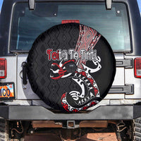 Aotearoa Toitu Te Tiriti Taniko Spare Tire Cover Maori Taniwha Haka - Honour the Treaty LT03 Black - Polynesian Pride