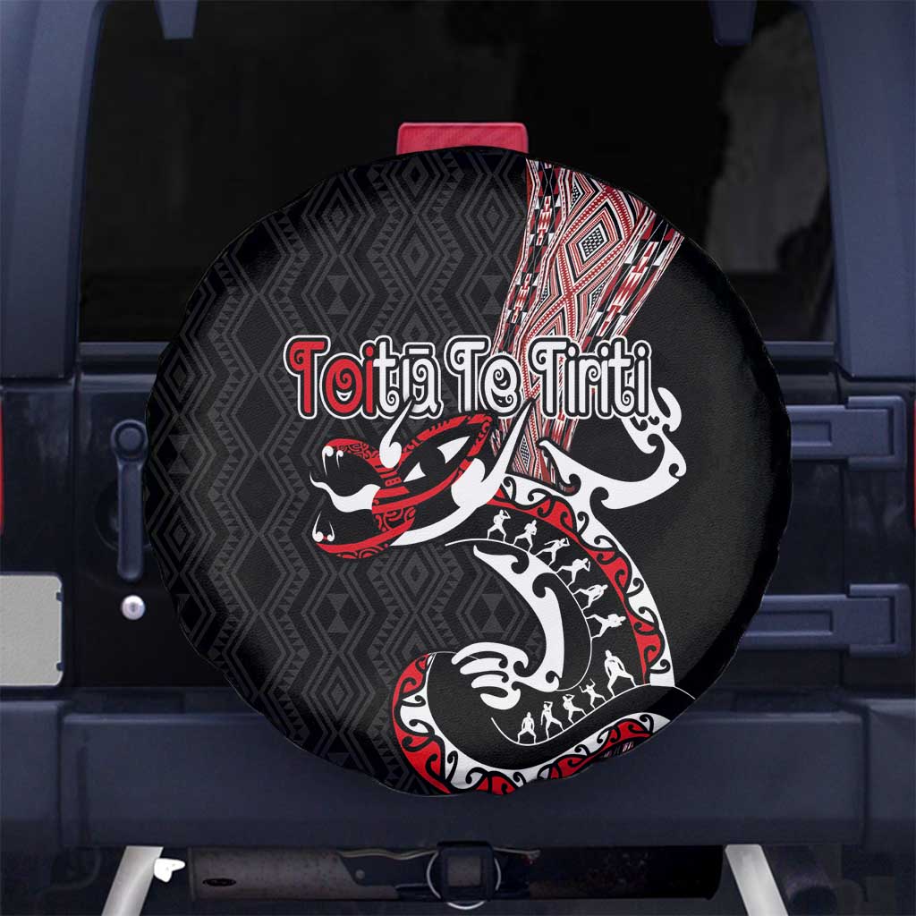 Aotearoa Toitu Te Tiriti Taniko Spare Tire Cover Maori Taniwha Haka - Honour the Treaty LT03 No hole Black - Polynesian Pride