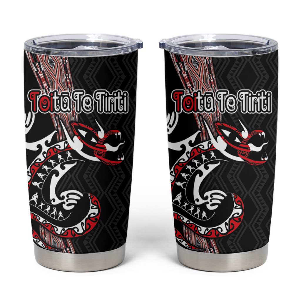 Aotearoa Toitu Te Tiriti Taniko Tumbler Cup Maori Taniwha Haka - Honour the Treaty
