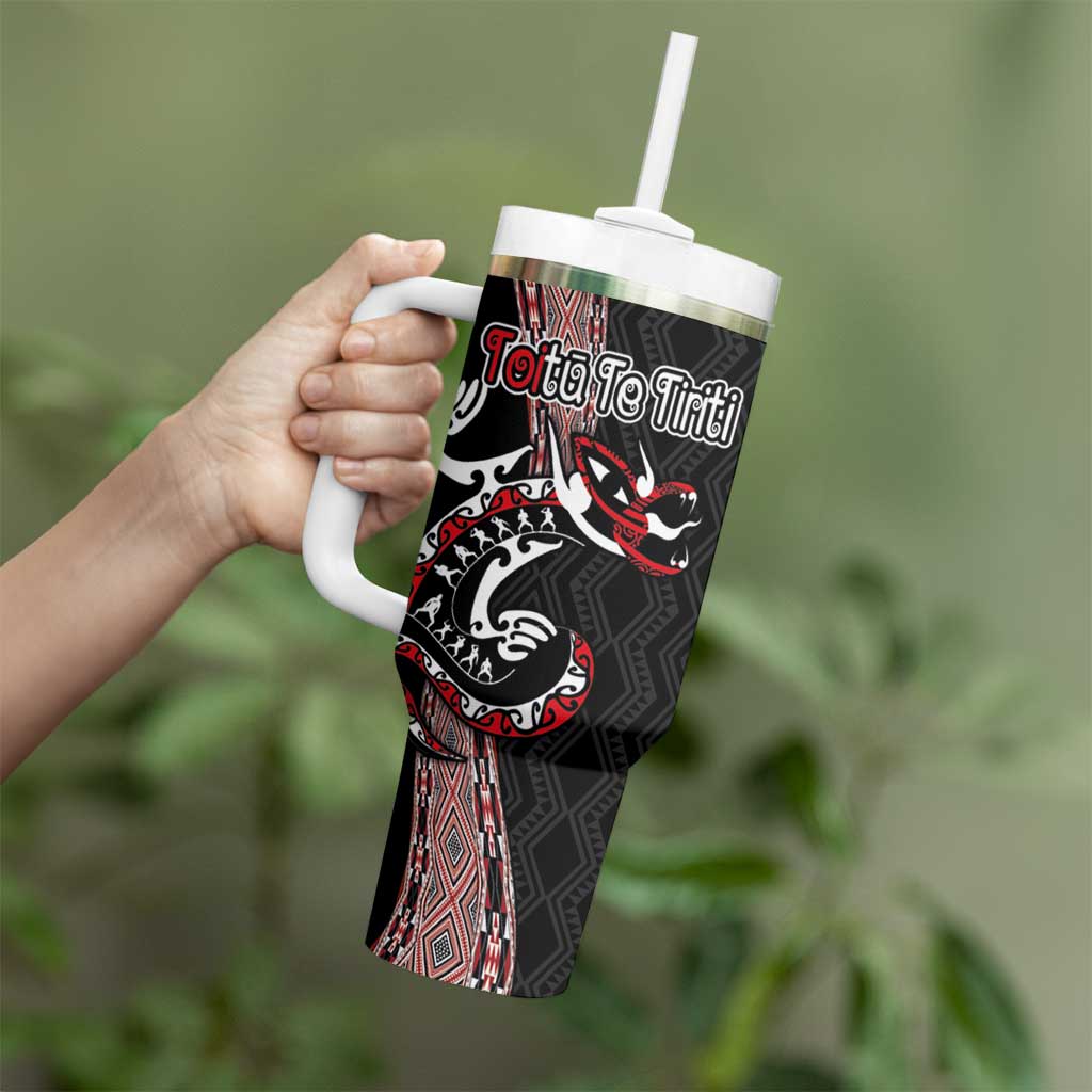 Aotearoa Toitu Te Tiriti Taniko Tumbler With Handle Maori Taniwha Haka - Honour the Treaty