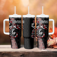 Aotearoa Toitu Te Tiriti Taniko Tumbler With Handle Maori Taniwha Haka - Honour the Treaty