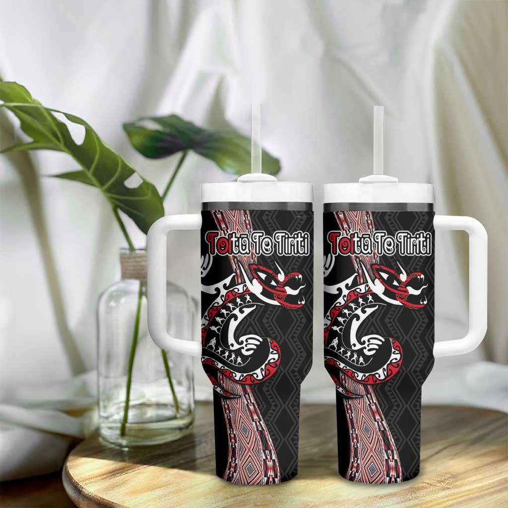 Aotearoa Toitu Te Tiriti Taniko Tumbler With Handle Maori Taniwha Haka - Honour the Treaty