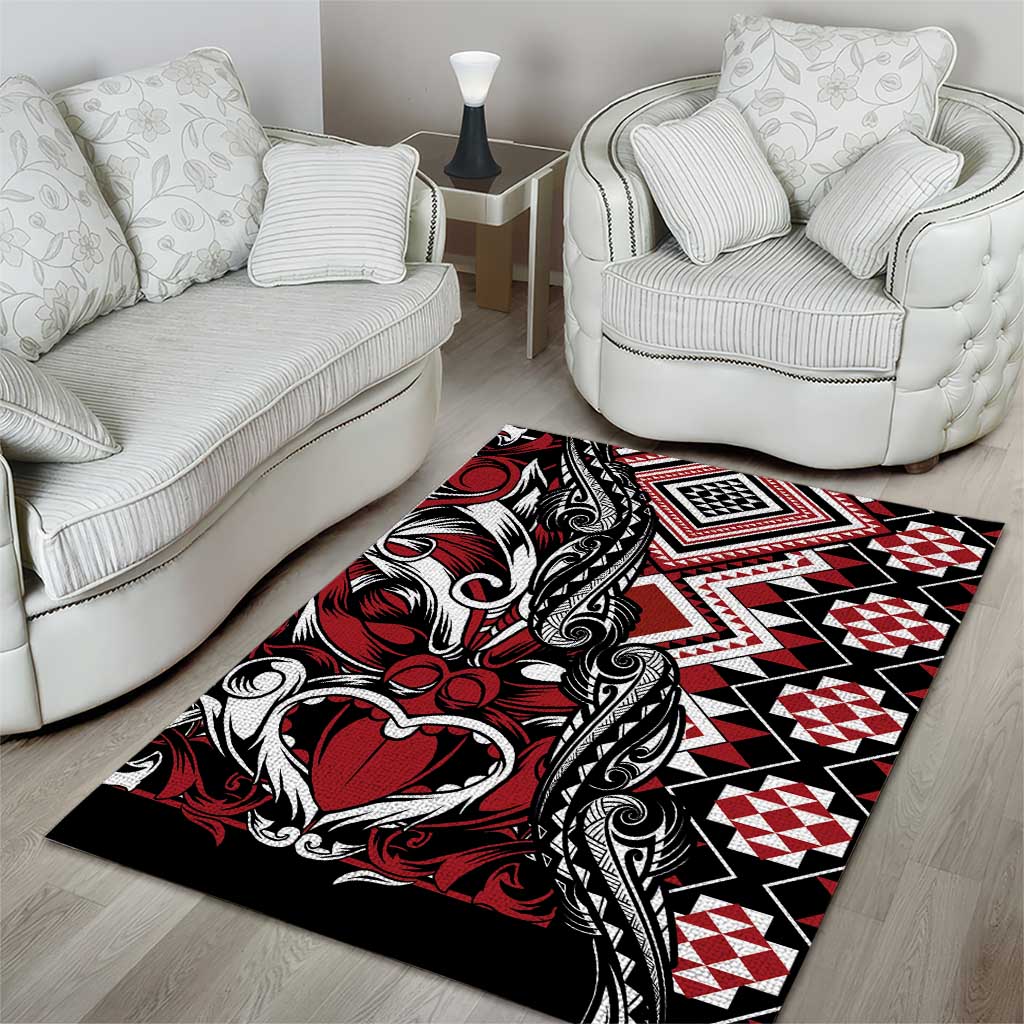 Aotearoa Maori Moko Art with Taniko Half Style Area Rug