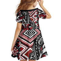 Aotearoa Maori Moko Art with Taniko Half Style Family Matching Off Shoulder Maxi Dress and Hawaiian Shirt