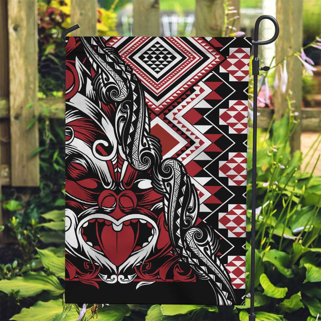 Aotearoa Maori Moko Art with Taniko Half Style Garden Flag