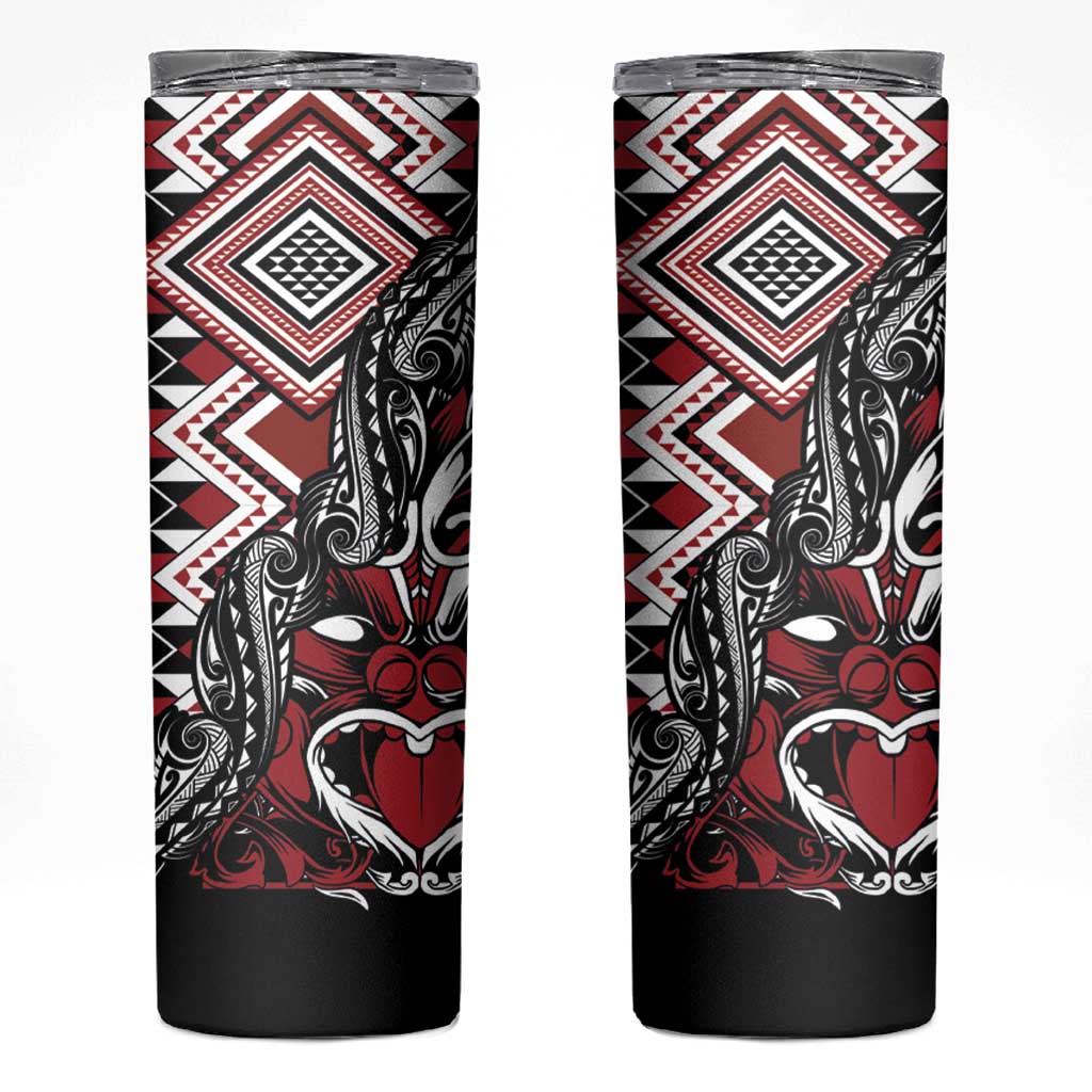 Aotearoa Maori Moko Art with Taniko Half Style Skinny Tumbler