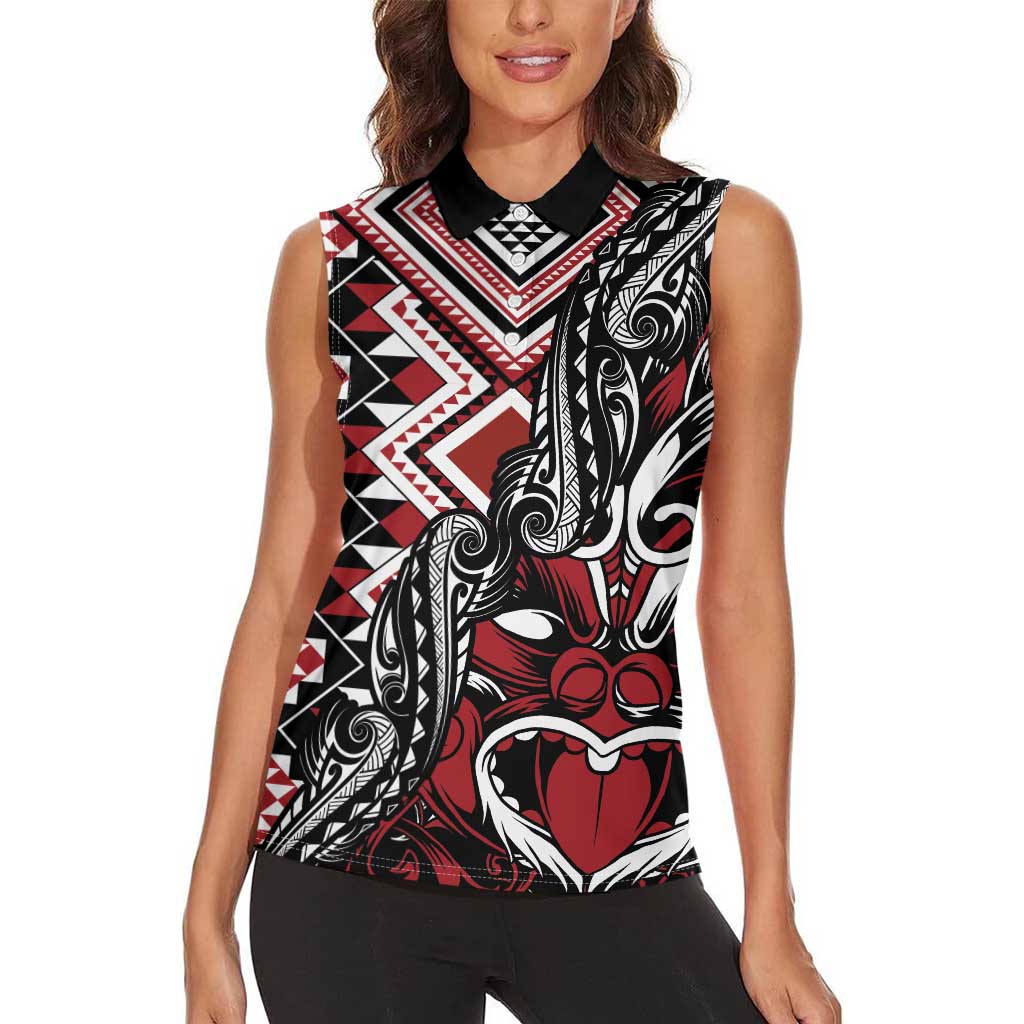 Aotearoa Maori Moko Art with Taniko Half Style Women Sleeveless Polo Shirt