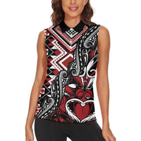 Aotearoa Maori Moko Art with Taniko Half Style Women Sleeveless Polo Shirt