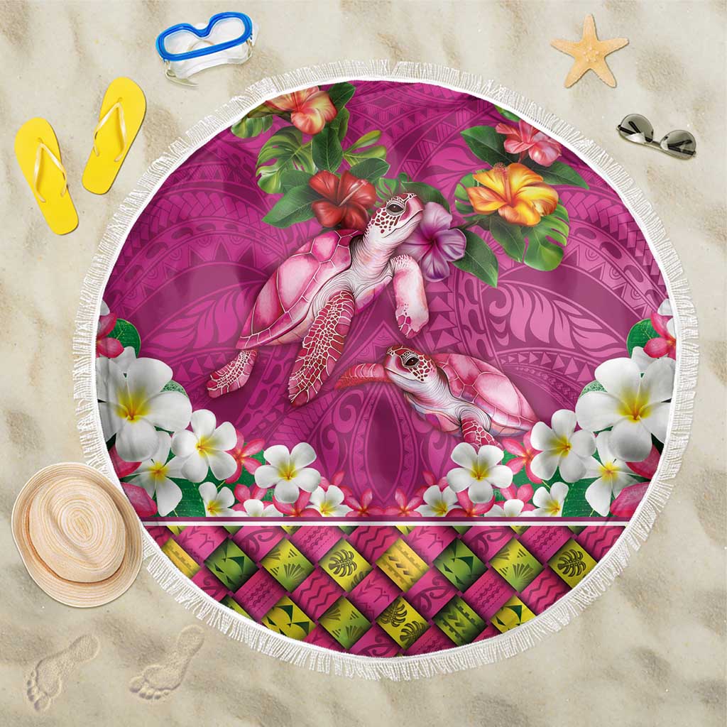Hawaiian Lei Turtle and Plumeria Beach Blanket Polynerian Art Tattoo-Plum Pink Color