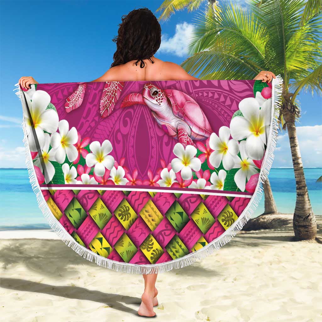 Hawaiian Lei Turtle and Plumeria Beach Blanket Polynerian Art Tattoo-Plum Pink Color