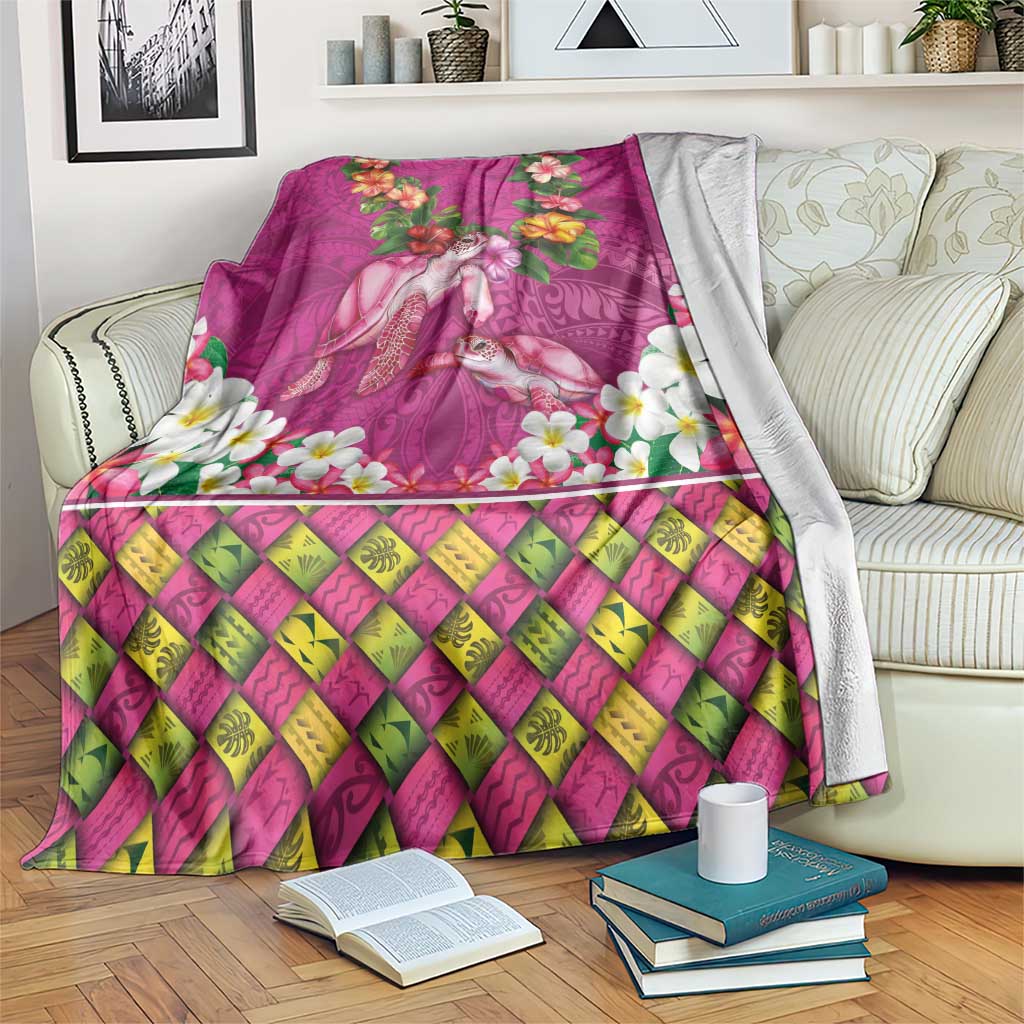 Hawaiian Lei Turtle and Plumeria Blanket Polynerian Art Tattoo-Plum Pink Color