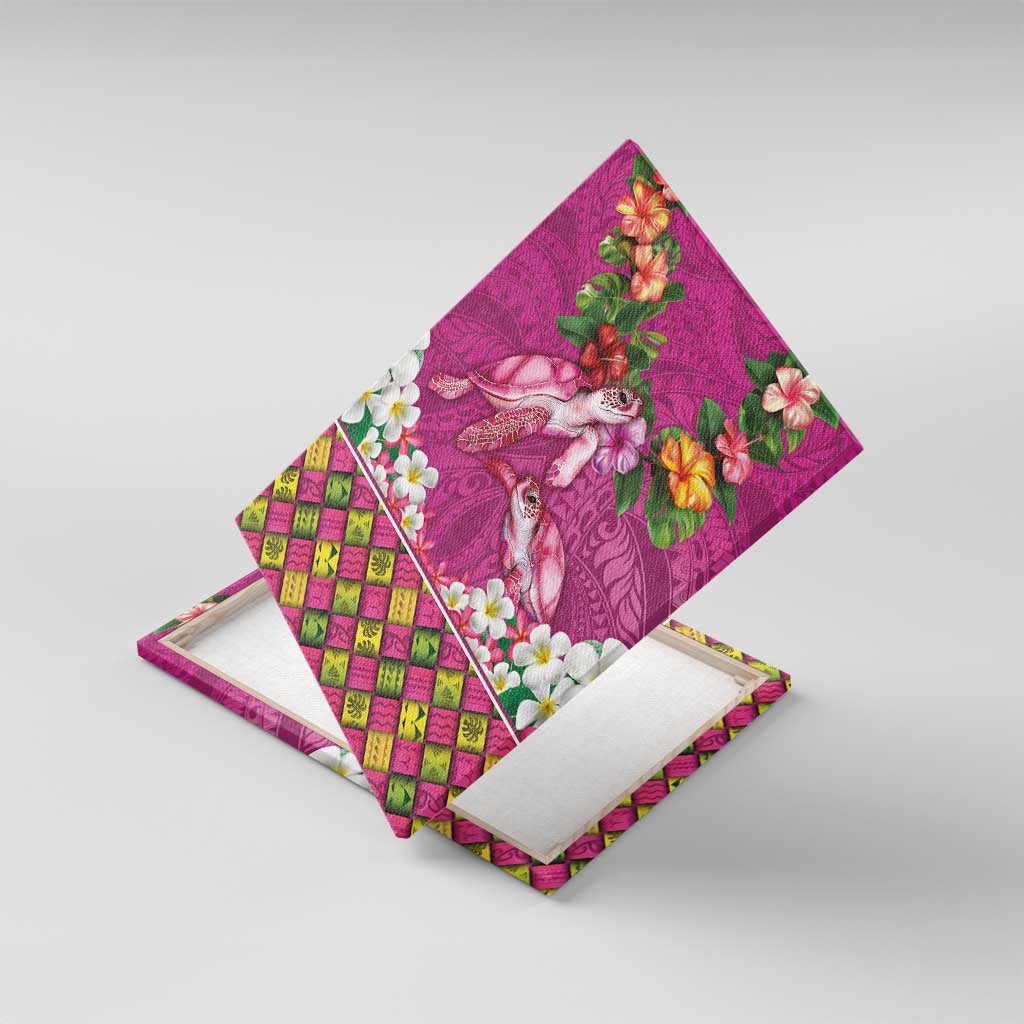 Hawaiian Lei Turtle and Plumeria Canvas Wall Art Polynerian Art Tattoo-Plum Pink Color