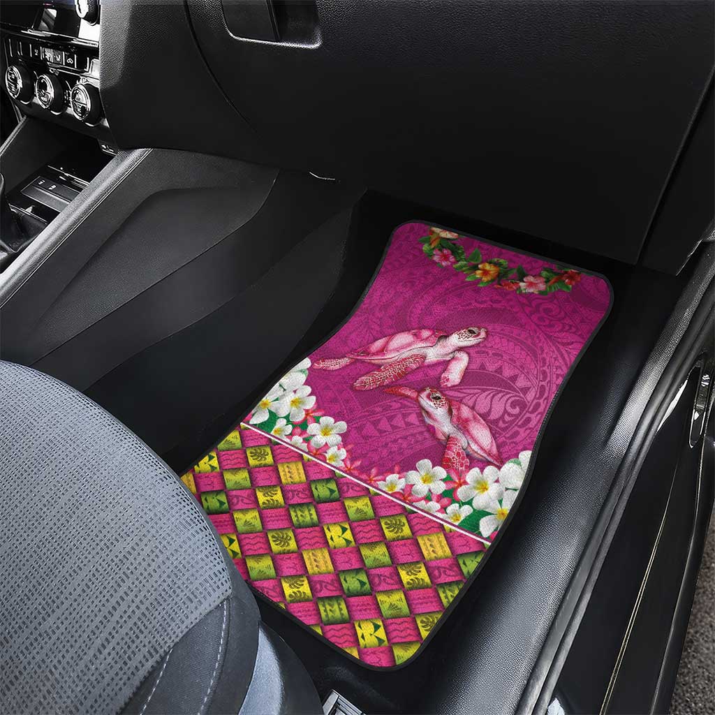 Hawaiian Lei Turtle and Plumeria Car Mats Polynerian Art Tattoo-Plum Pink Color