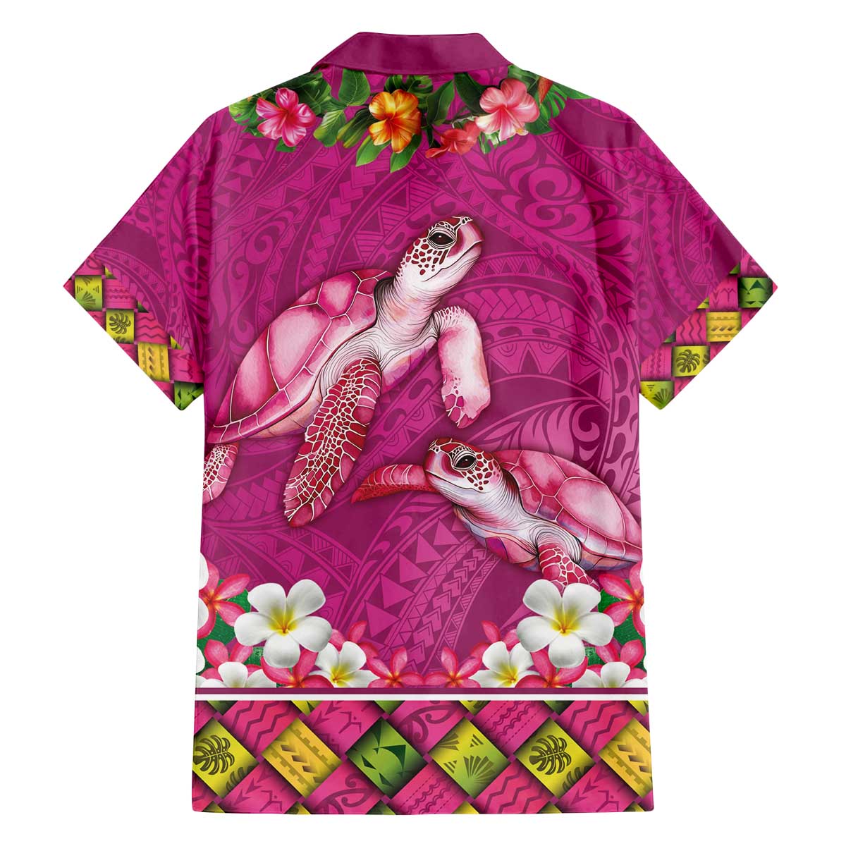 Hawaiian Lei Turtle and Plumeria Family Matching Off The Shoulder Long Sleeve Dress and Hawaiian Shirt Polynerian Art Tattoo-Plum Pink Color