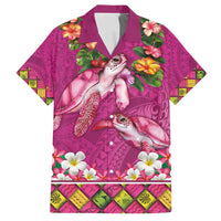 Hawaiian Lei Turtle and Plumeria Family Matching Summer Maxi Dress and Hawaiian Shirt Polynerian Art Tattoo-Plum Pink Color