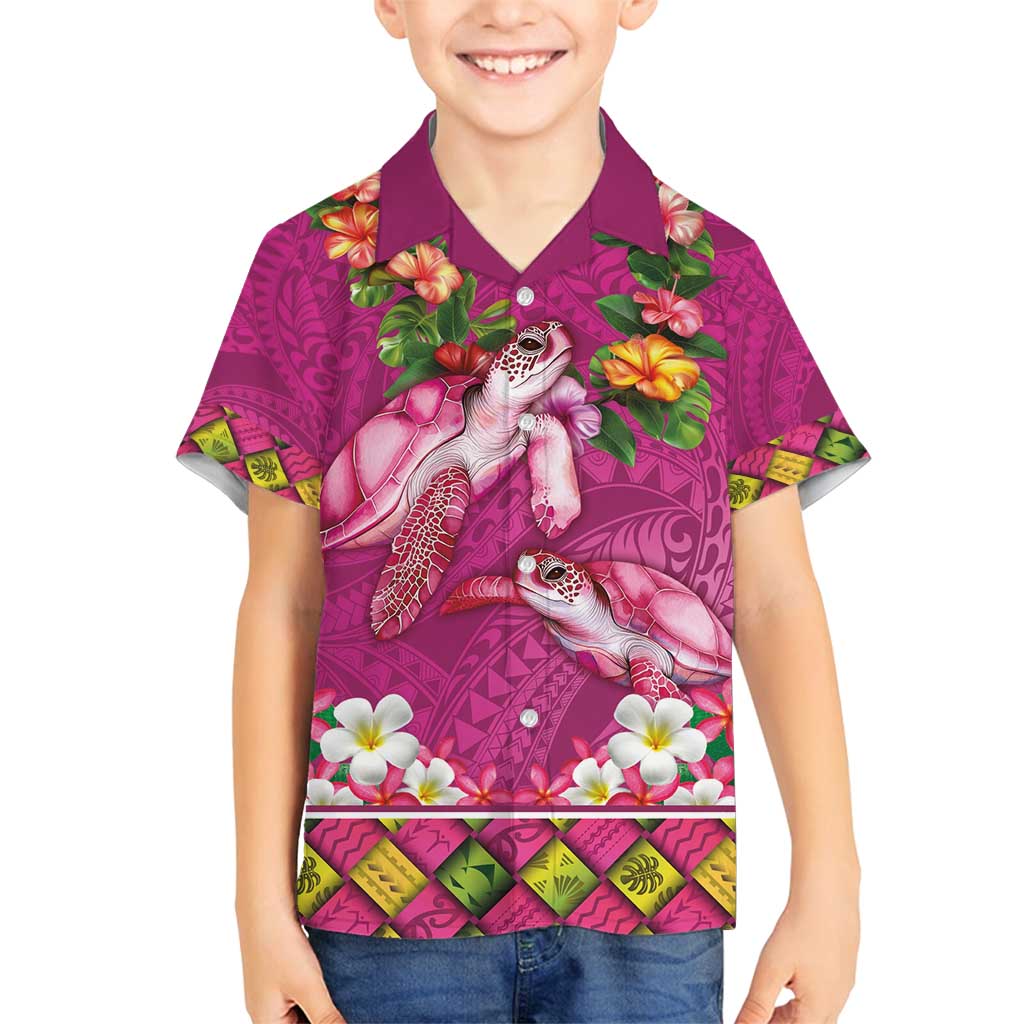 Hawaiian Lei Turtle and Plumeria Family Matching Summer Maxi Dress and Hawaiian Shirt Polynerian Art Tattoo-Plum Pink Color