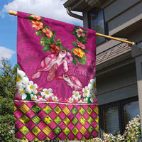 Hawaiian Lei Turtle and Plumeria Garden Flag Polynerian Art Tattoo-Plum Pink Color