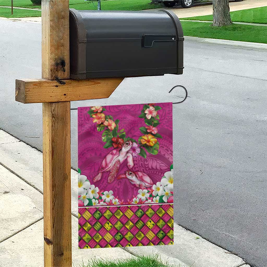 Hawaiian Lei Turtle and Plumeria Garden Flag Polynerian Art Tattoo-Plum Pink Color