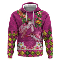 Hawaiian Lei Turtle and Plumeria Hoodie Polynerian Art Tattoo-Plum Pink Color