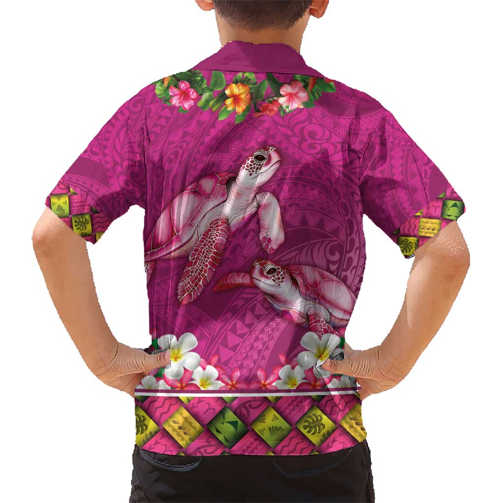Hawaiian Lei Turtle and Plumeria Kid Hawaiian Shirt Polynerian Art Tattoo-Plum Pink Color