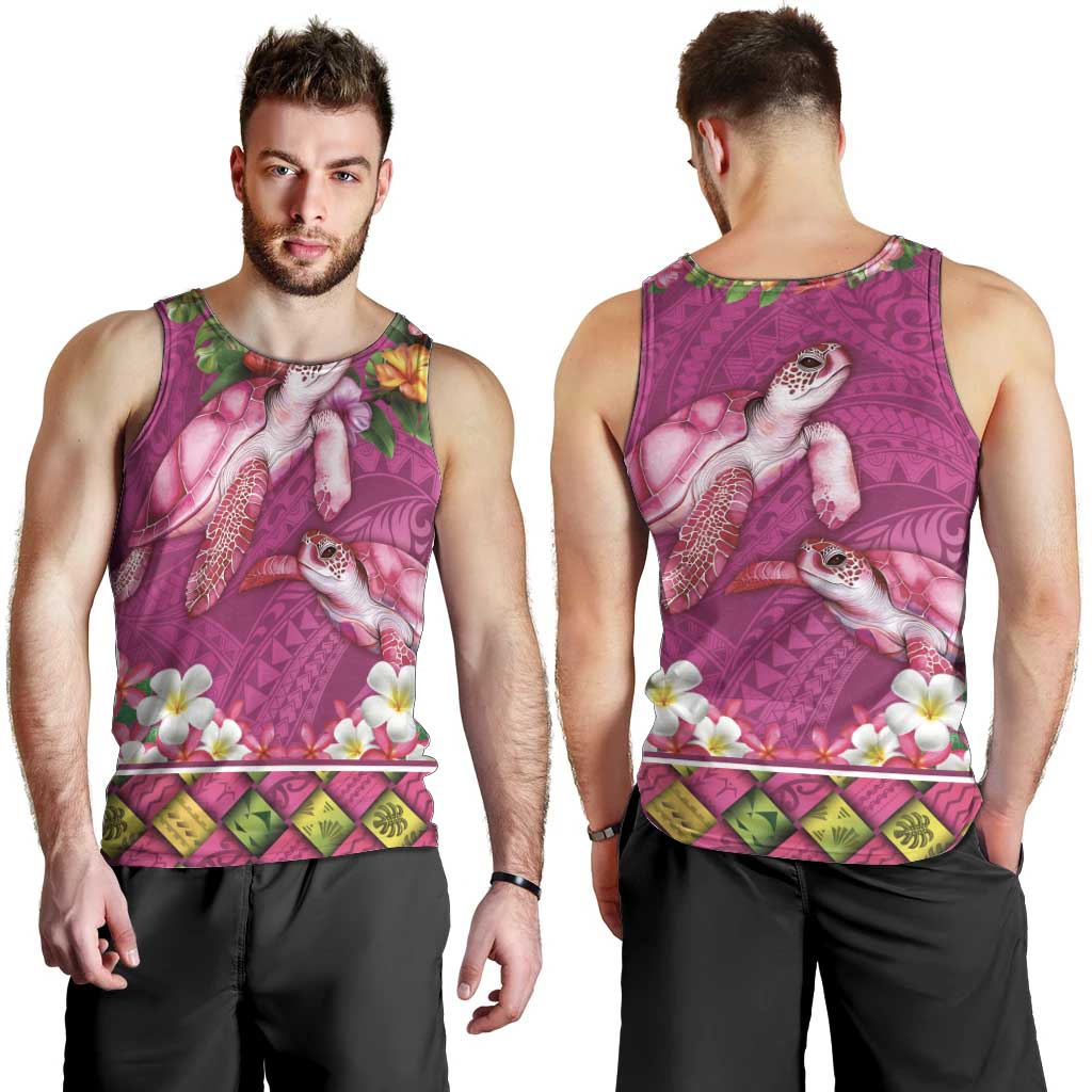 Hawaiian Lei Turtle and Plumeria Men Tank Top Polynerian Art Tattoo-Plum Pink Color