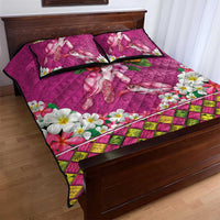 Hawaiian Lei Turtle and Plumeria Quilt Bed Set Polynerian Art Tattoo-Plum Pink Color