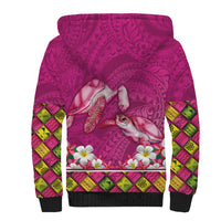 Hawaiian Lei Turtle and Plumeria Sherpa Hoodie Polynerian Art Tattoo-Plum Pink Color