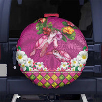 Hawaiian Lei Turtle and Plumeria Spare Tire Cover Polynerian Art Tattoo-Plum Pink Color