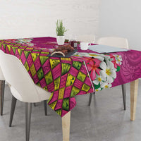 Hawaiian Lei Turtle and Plumeria Tablecloth Polynerian Art Tattoo-Plum Pink Color