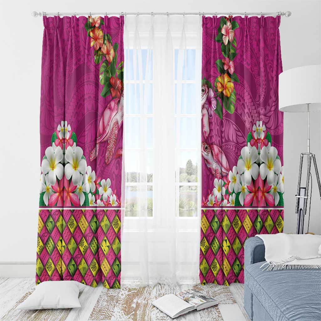Hawaiian Lei Turtle and Plumeria Window Curtain Polynerian Art Tattoo-Plum Pink Color