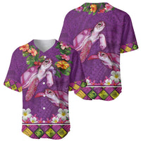 Hawaiian Lei Turtle and Plumeria Baseball Jersey Polynerian Art Tattoo-Mauve Color