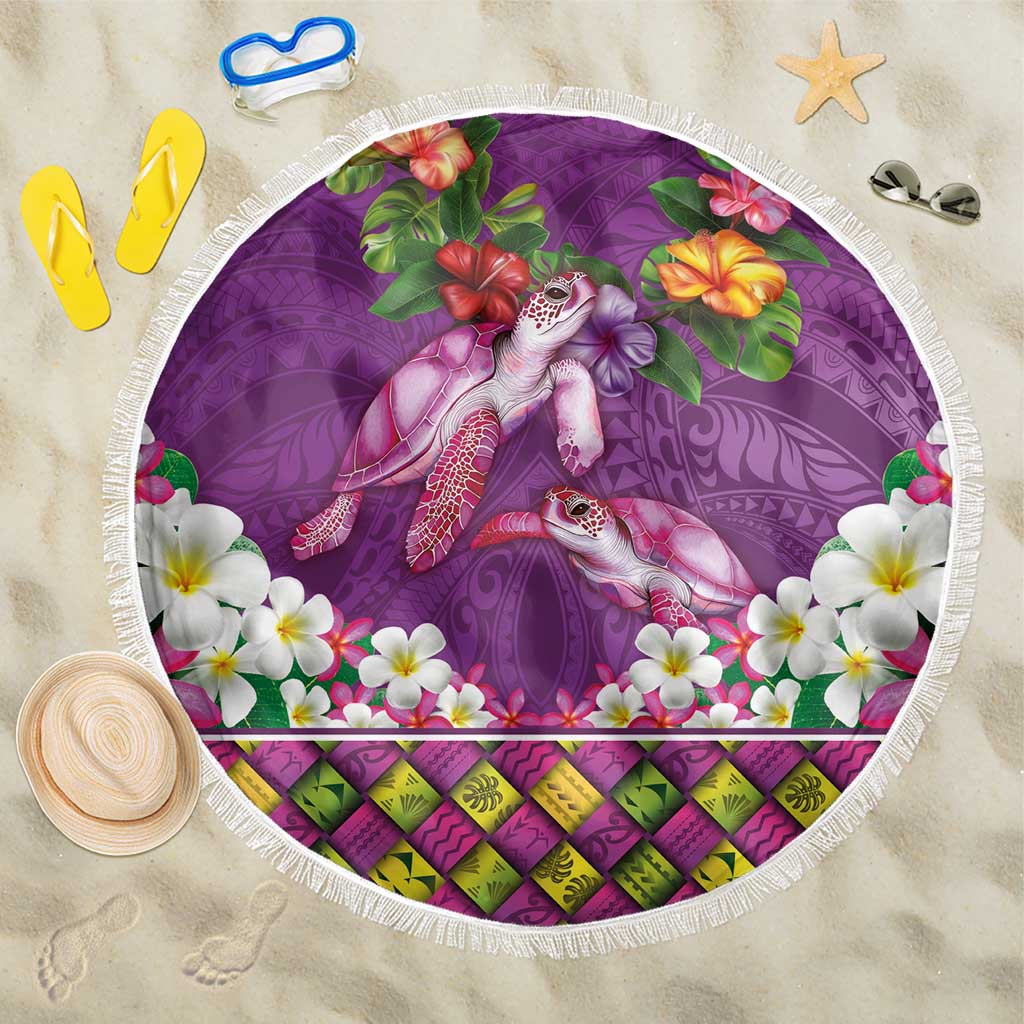 Hawaiian Lei Turtle and Plumeria Beach Blanket Polynerian Art Tattoo-Mauve Color