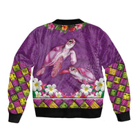 Hawaiian Lei Turtle and Plumeria Bomber Jacket Polynerian Art Tattoo-Mauve Color