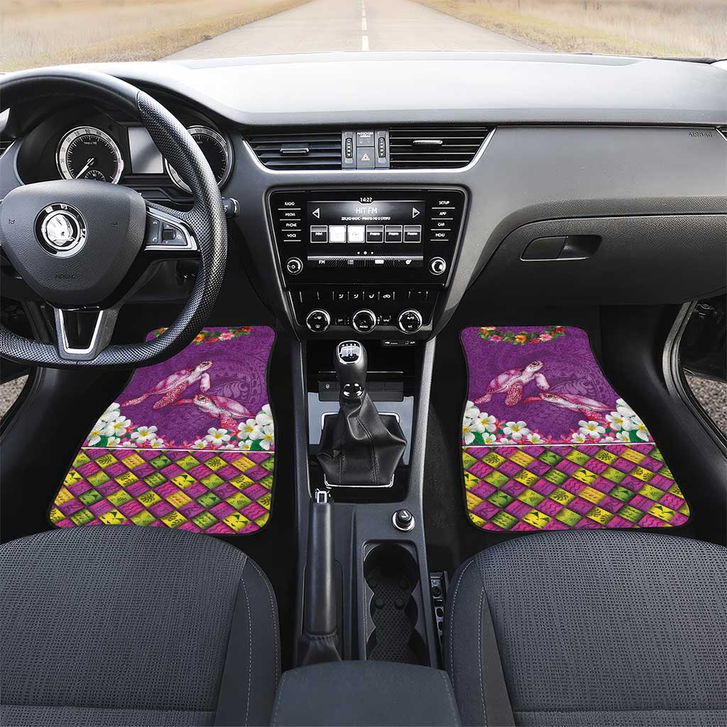 Hawaiian Lei Turtle and Plumeria Car Mats Polynerian Art Tattoo-Mauve Color